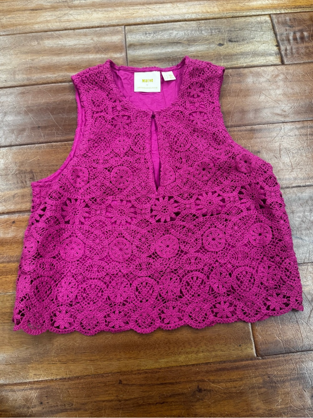 Anthropologie Fuchsia Purple Crochet Lace Sleeveless Camisole